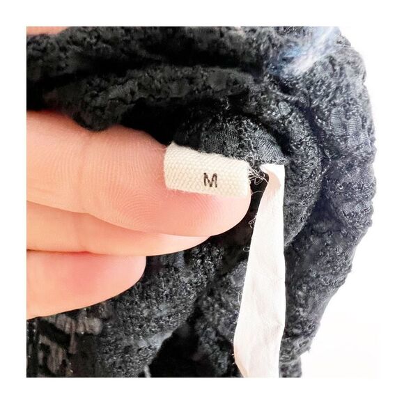 Capulet Blouse Top Textured Black 3/4 Sleeve Cotton V Neck Womens Medium - Picture 8 of 8